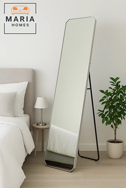 MARIA HOMES مرآة فضية حديثة كاملة الطول بزوايا مائلة - مرآة زينة قائمة بذاتها مقاس 160×40 سم