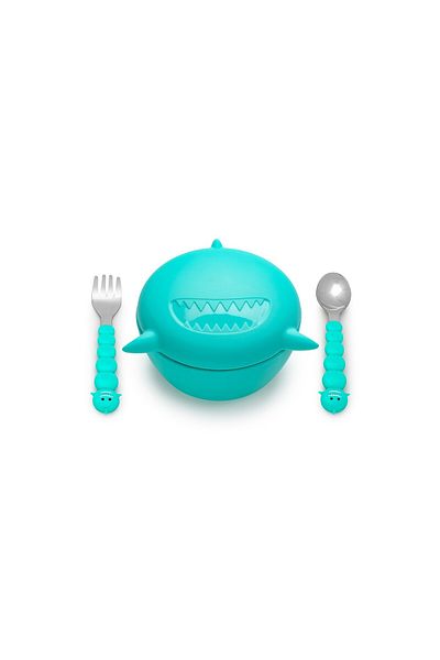 Melii SILICONE BOWL WITH LID AND CUTLERY, MELII, SHARK MODEL