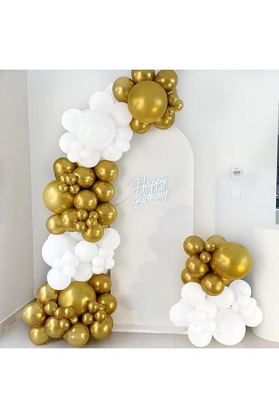 BALON DİYARI 15 Piece Gold & White Balloon Set – Sparkling and Stylish Party Decor