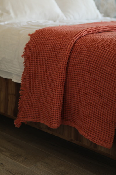 Tasarım HB&Victory Waffle 4 Katlı %100 Pamuk Premium Yatak Örtüsü Tarçın Tek Kişilik 160x240 cm