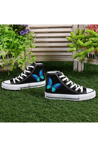 MECH BUTİK Unisex Printed Black Women'S/Men's High Top Sports Shoes Sneaker