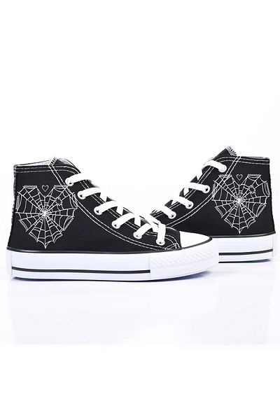 MECH BUTİK Unisex Printed Black Women'S/Men's High Top Sports Shoes Sneaker
