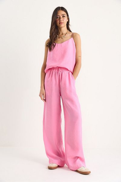 Bianco Lucci Women's Strappy Woven Modal Blouse Pants Top and Bottom Set 9298 60281024