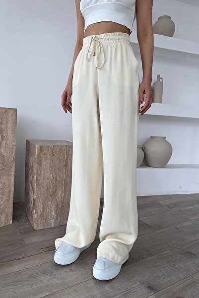 BURUTEKIN Cotton Linen Viscose Mixed Summer Fabric Relaxed Fit Lace-Up Elasti...