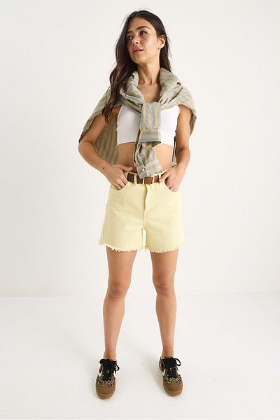 Bianco Lucci Women's Belted Canvas Gabardine Denim Shorts