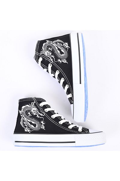 MECH BUTİK Unisex Printed Black Women'S/Men's High Top Sports Shoes Sneaker