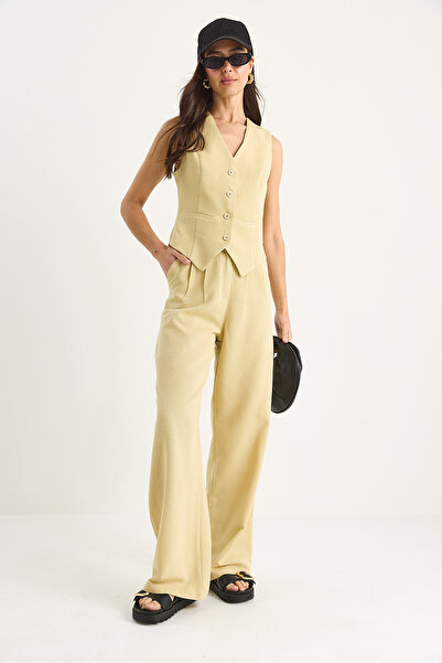 Bianco Lucci Women Linen Vest High Waist Pants Suit Bottom-Top 9257 60281047