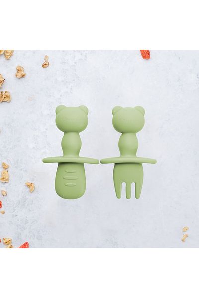 APPEKIDS Silicone Cutlery Set, AppeKids, The Little Bear - Bubble Beige