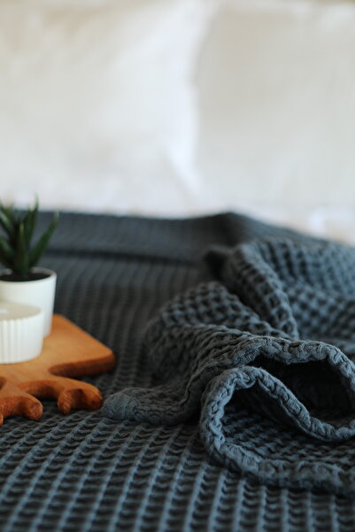 Tasarım HB&Victory Waffle 4 Katlı %100 Pamuk Preium Yatak Örtüsü Lacivert Tek Kişilik 160x240 cm