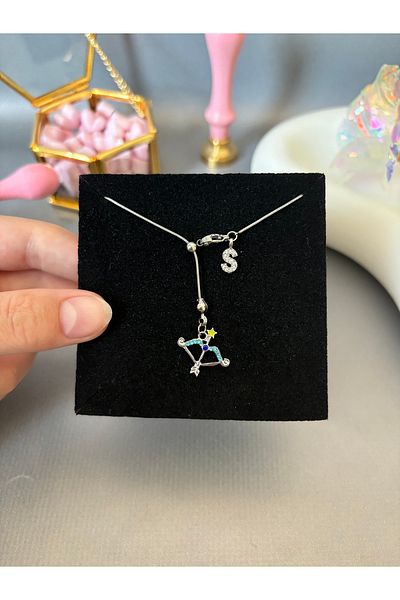 AccSWEN Letter Sagittarius Necklace Zodiac Sign Necklace Ss Stamped Steel