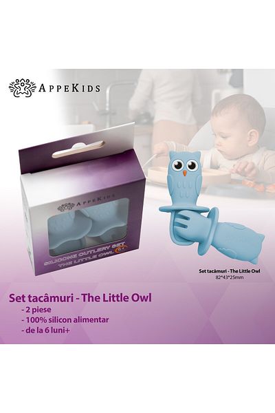 APPEKIDS Silicone Cutlery Set, AppeKids, OWL - Aqua Blue