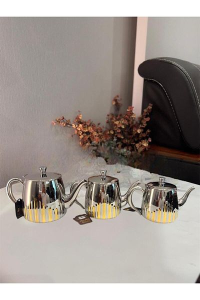 aljahwari 3-piece teapot set, two-tone side handle
