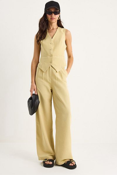 Bianco Lucci Women Linen Vest High Waist Pants Suit Bottom-Top 9257 60281047
