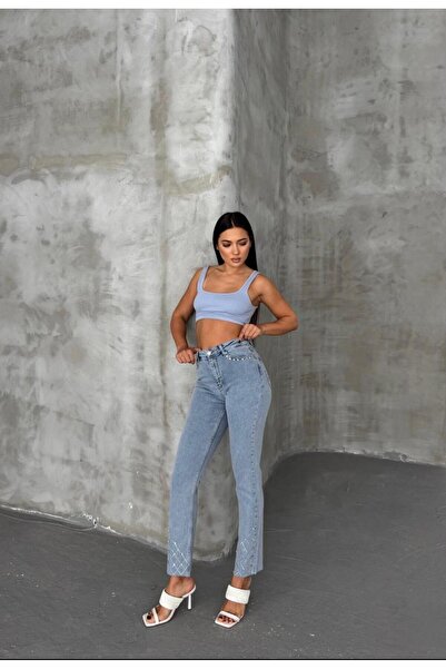 Xlovejeans MOM FİT ÇAKMA TAŞLI KOT PANTOLON