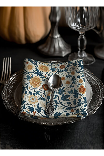 ARS DT Dekoratif Şık 6 PARÇA Sunumluk Desenli Kumaş Peçete Mavi TemalI