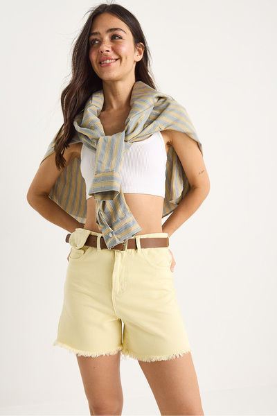 Bianco Lucci Kadın Kemerli Kanvas Gabardin Kot Şort