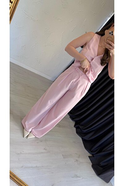 elif teke Pelyus Vest Suit Pink