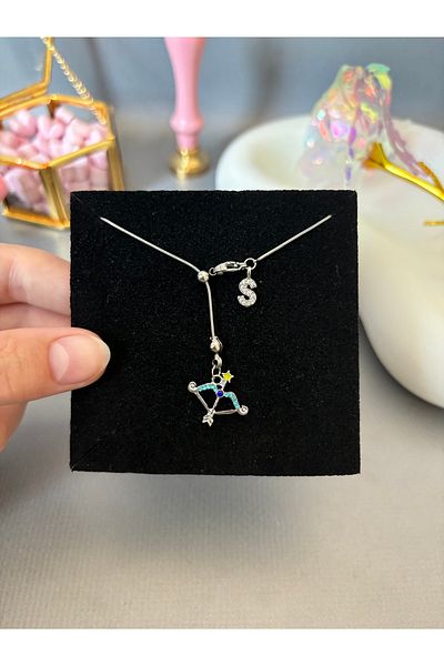 AccSWEN Letter Sagittarius Necklace Zodiac Sign Necklace Ss Stamped Steel