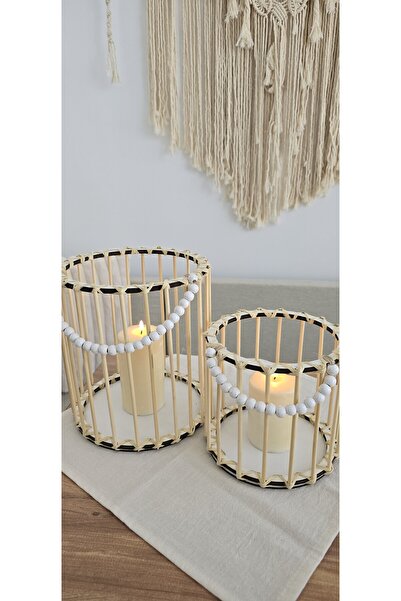 MUJA DEC Doğal El İşçiliği Bambu Fener Sepet Şamdan Mumluk Saksı Çoklu Kullan...