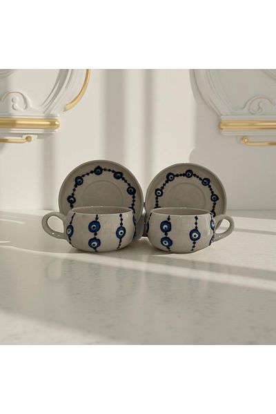 Çiporcal Beren String Evil Eye 2-Piece Plate Mug Set Hand Decoration