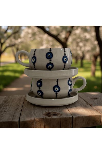 Çiporcal Beren String Evil Eye 2-Piece Plate Mug Set Hand Decoration