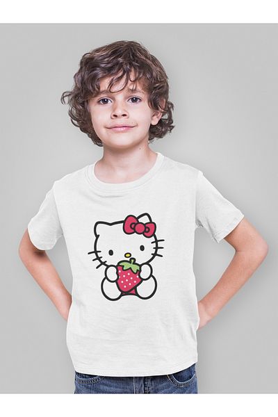 SEVBANO Tricou unisex pentru copii cu desene animate Hello Kity Strawberry (vârsta 1-12)