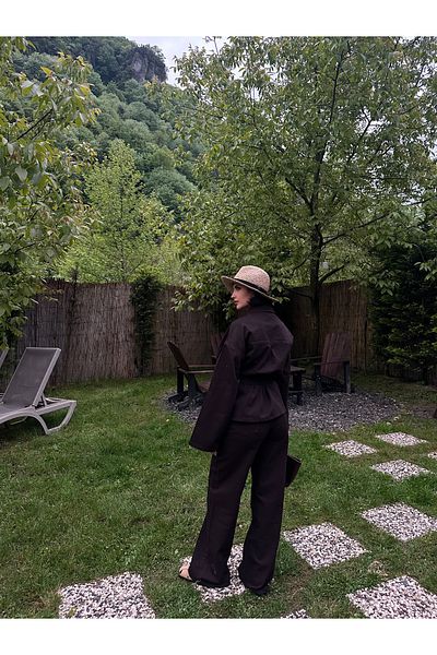 MY LİKA Tie Waist Denim Suit Oversize Jacket and Trousers