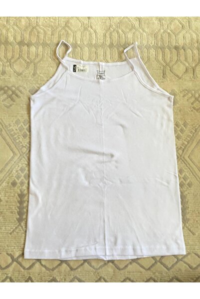 Tutku Women's White Package Cotton Ribbed Thread Strap Undershirt