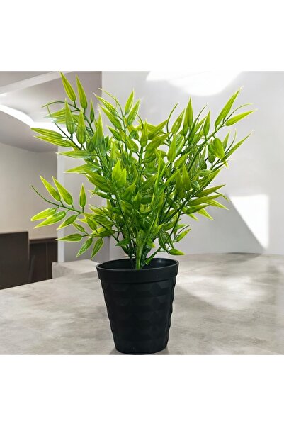 Lilac Home Plantă artificială de bambus într-un ghiveci cu diamante negre cu textura naturală