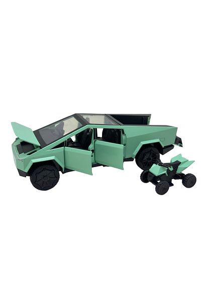 JPT Tesla Cybertruck green metal model with metal atv 1:32 with sound, lights, opens doors