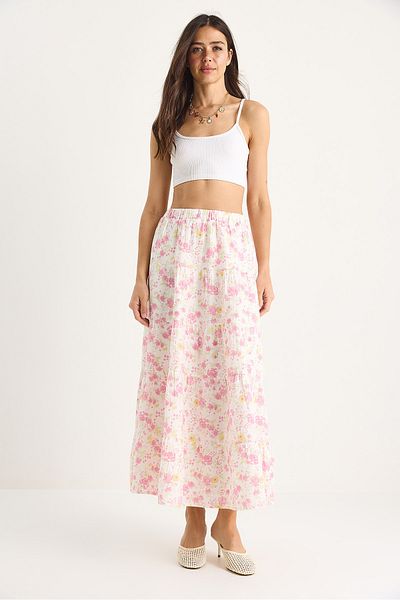 Bianco Lucci Women's Floral Patterned Flounced Lined Muslin Loose Casual Skirt 5028 60283404