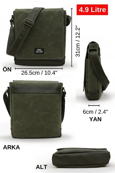 DARK COTTON 7112 Western Khaki Green Water Resistant Waxed Canvas Messenger Shoulder Laptop School Bag