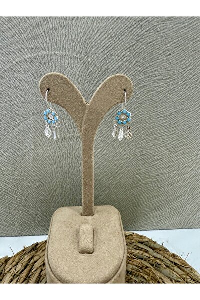 Midyat Artuklu Gümüşçülük Yaprak Sallantılı Firuze Taşlı Gümüş Küpe