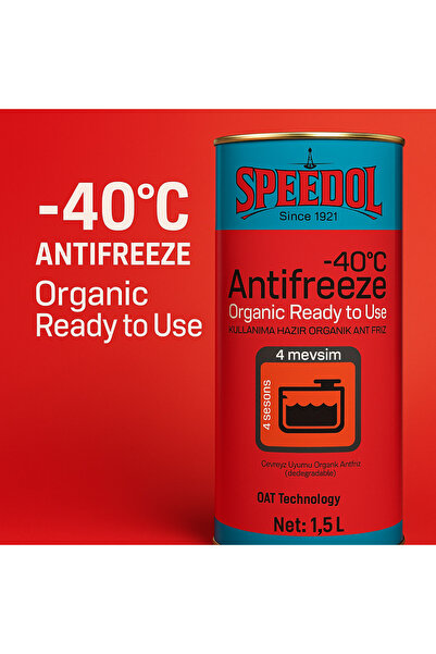 Speedol Organik kırmızı Antifriz -40 Kullanıma hazır teneke ambalaj 1.5LT