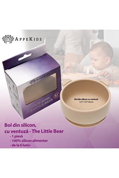APPEKIDS Silikonová miska s přísavkou, AppeKids, Medvídek - bublinkově béžová