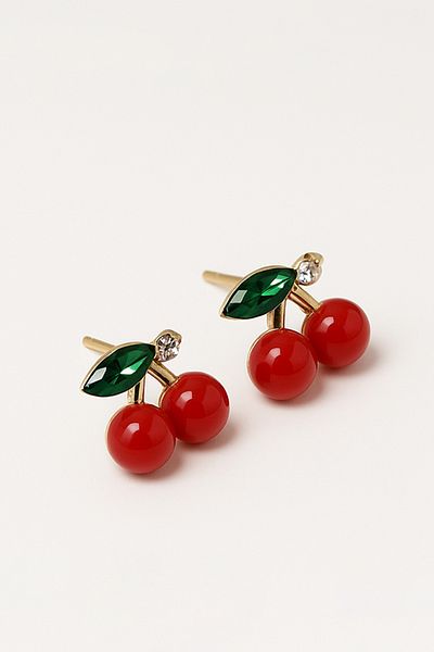 MakeWell High Quality Screwback Cherry Earrings with Zircon Stone with Cherry Design