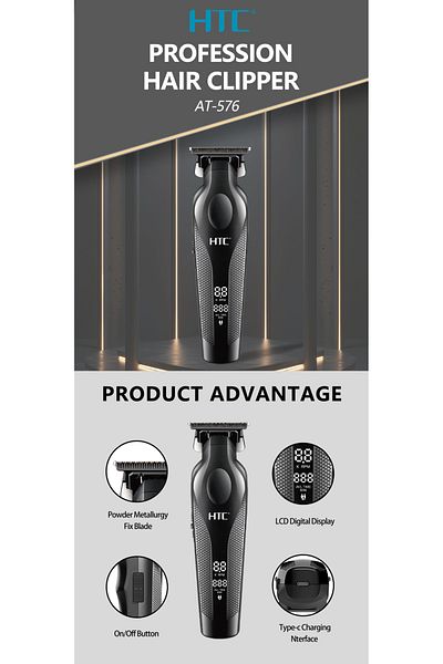 HTC AT-576 Cordless Hair Clipper with powerful motor and Zero Cutting blades