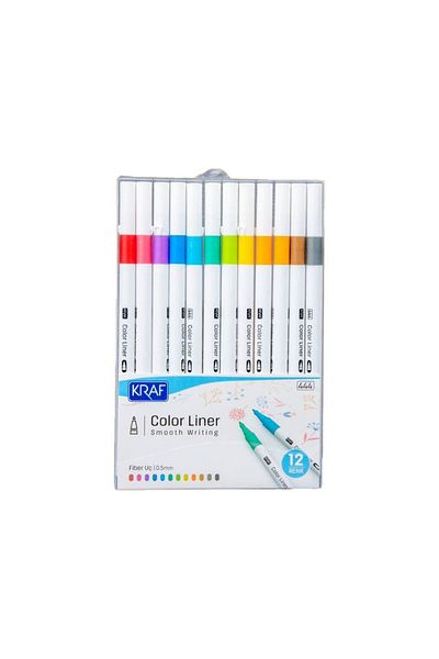 KRAF Color Liner Felt Tip Pen Set 0.5mm 12 Pieces