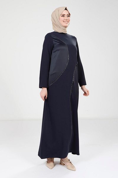 Beyza Φόρεμα Navy Blue με πέτρινη λεπτομέρεια 9317
