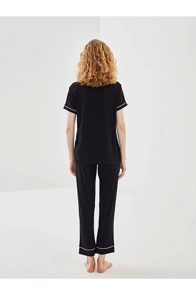 LC Waikiki Dream Black Shirt Collar Short Sleeve Women's Pajamas Set