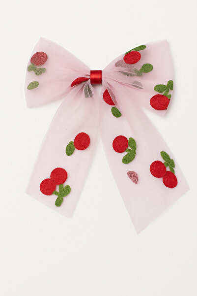 MakeWell Kiraz Desenli Mor Pembe Turkuaz Renkleri Dantelli Klipsli Fiyonk Toka