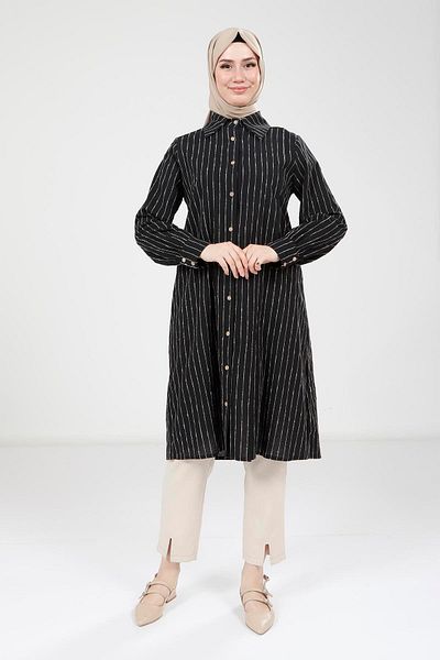 Beyza Pleated Black Tunic 9336