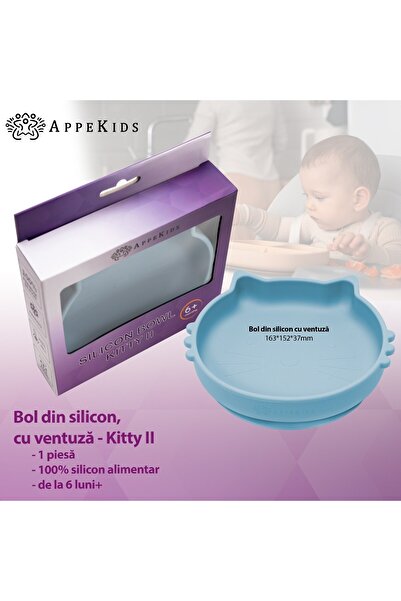 APPEKIDS Silikonová miska, AppeKids, Kitty II - akvamarínová modrá