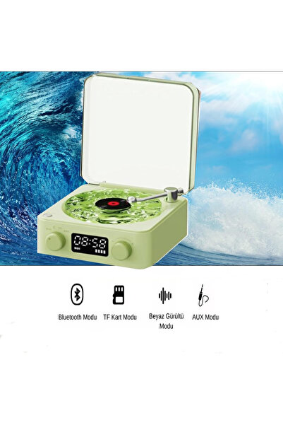 Dynego Nostalji Plak Çalar Bluetooth Subwoofer 3d Ses Dalgası Retro Müzik Plak Çalar Yeşil