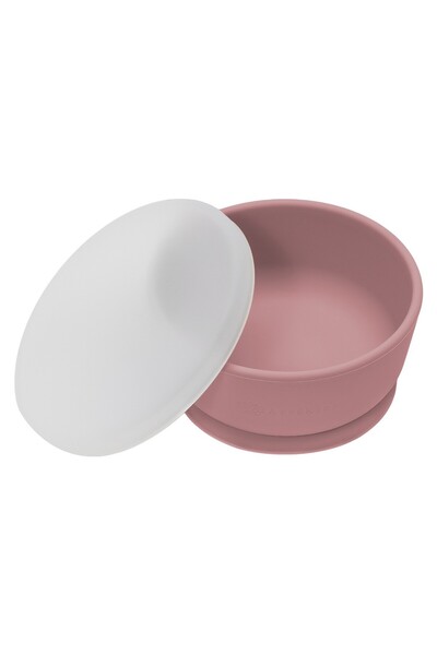 APPEKIDS Bol din silicon cu ventuza si capac, AppeKids - Old Rose