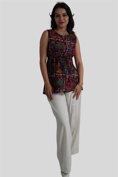 Miss Boheme Bohemian Blouse with Plum Elephant Pattern