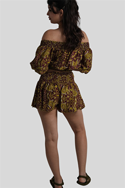 Miss Boheme Burgundy Silk Shorts Crop Set