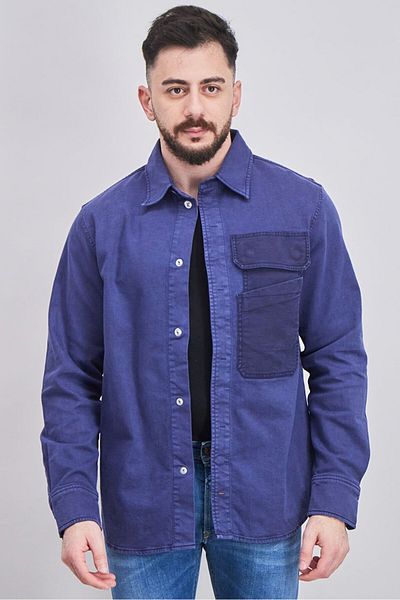Diesel Men Regular Fit Front Pocket Long Sleeve Casual Shirt, Navy Blue