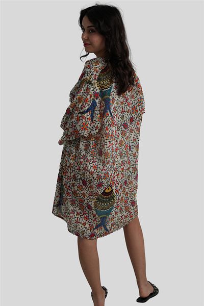 Miss Boheme White Fish Patterned Shirt Dress