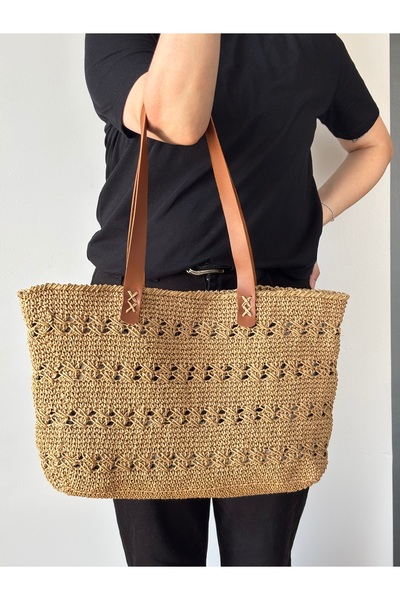 MSM M'sm Astarlı Hasır Çanta / El Örgüsü Çanta / El Yapımı Çanta / Yazlık Çanta / Plaj Çantası Kağıt İp